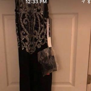 Large black beaded gown with slit